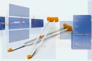 3d multi use medical crutches in color background photo