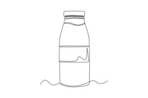 Continuous one line drawing a bottle of milk. Breakfast concept. Single line draw design vector graphic illustration.