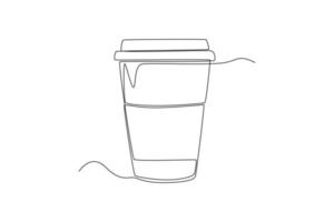 Continuous one line drawing a cup of coffee. Breakfast concept. Single line draw design vector graphic illustration.