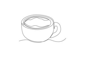Continuous one line drawing a cup of tea. Breakfast concept. Single line draw design vector graphic illustration.
