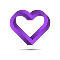 Ilustración de vector de corazón de contorno imposible violeta 3d. símbolo de amor para el día de san valentín. corazones degradados con estilo.