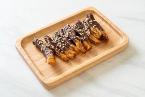 banana chocolate coating or banana dipped chocolate photo