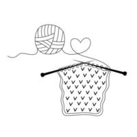 Knitting with needles and ball of yarn. Handmade clothes. Hand drawn illustration in doodle style. vector