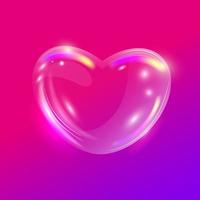 Rainbow glossy soap bubble heart. Realistic transparent 3d vector heart.