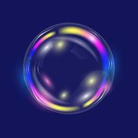 Rainbow glossy soap bubble. Realistic transparent 3d vector sphere.