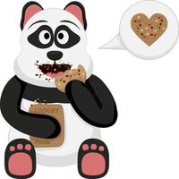 cartoon panda holding chocolate chip cookies. Panda sit and eating cookies vector