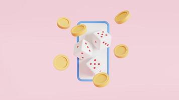 icon 3d Online mobile casino background. Poker app online concept. Smartphones with chips, 3d illustration photo