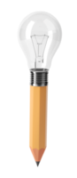 Pencil with light bulb 3D illustration concept. 3D rendering png