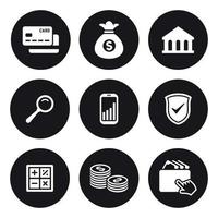 Money, finance, payments icons set. White on a black background vector