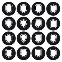 Shield icons set. White on a black on a white background vector