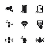 Home Security Sensors and equipment icons set. Black on a white background vector