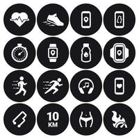 Jogging, running people icons set. white on a black background vector