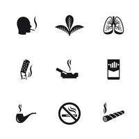 fumar, conjunto de iconos de cigarrillos. Negro sobre un fondo blanco vector