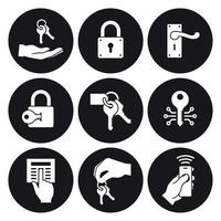 Keys and locks icons set. White on a black background vector