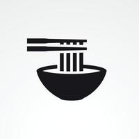 tazón de fideos con un par de icono de palillos. Negro sobre un fondo blanco vector