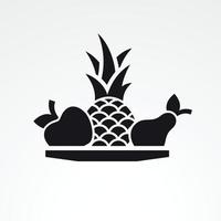 Fruits on a platter, organic vegetarian food. Black on a white background vector