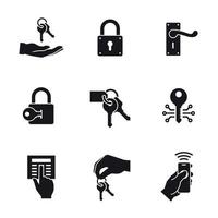 Keys and locks icons set. Black on a white backgrond vector