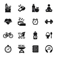 Health and Fitness icons. Black on a white background vector