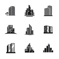 conjunto de iconos de edificios. Negro sobre un fondo blanco vector