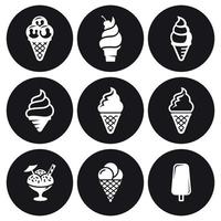 Ice cream icons. White on a black background vector