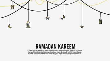 ramadan kareem white template background with hanging islamic lantern, crescent moon, and stars vector