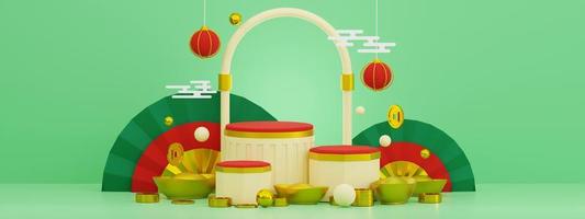 Chinese Style Colorful Product Display Background. Chinese New Year. 3D Render photo