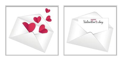 White envelope, letter with place for text and copy space. Text Happy Valentines Day. Concept postcard, valentine, post, space for design, congratulation, invitation, romantic meeting, note. Set. vector