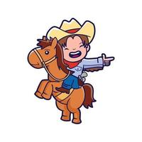 Cute kid in cowboy costume, vector cartoon illustration