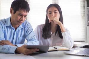 Couples are stressed about financial problems. Mistakes in revenue management. photo