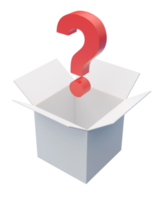 Question mark coming out a empty white box 3D illustration with clipping path. 3D rendering png