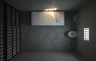 Top view of prison cell with light from the window.3d rendering photo