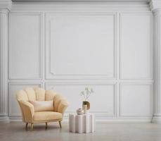 Classic white room with armchair column and wall molding.3d rendering photo