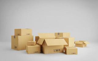 Set of parcels isolated on white background.Cardboard boxes for packing and transportation.Concept for shopping online,e-commerce.3d rendering photo
