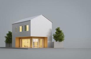 Modern house exterior with white metal sheet and wood isolated on gray background.3d rendering photo