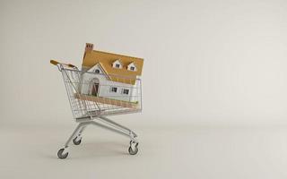 House model with shopping cart.Concept for buying house.3d rendering photo