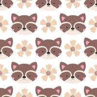 Cute animals face and floral seamless pattern vector