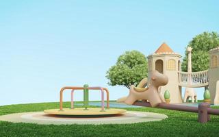 Playground park with pastel colour and copy space.Concept for kid background.3d rendering photo