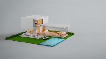 Modern house with swimming pool isolated on background.3d rendering photo