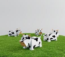 Low polygon of cows on a farmland.3d rendering photo