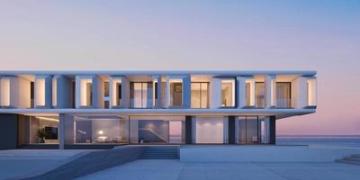 Front view of modern architecture with sea view background.3d rendering photo