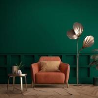 Living room interior.Armchair,pillow,lamp and table with plant in art deco style or modern classic.3d rendering photo