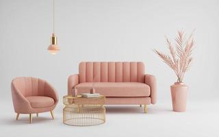 Modern classic style with pink sofa armchair and gold table on white background.3d rendering photo