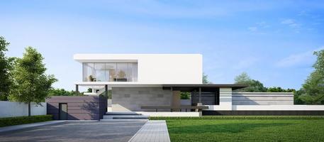 casa moderna de lujo con fondo de cielo azul, concepto de bienes raíces o propiedad. Representación 3d foto