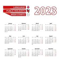 Calendar 2023 in English language with public holidays the country of Kenya in year 2023. vector