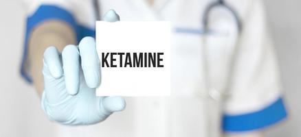 Sign ketamine and hand with stethoscope of Medical Doctor photo