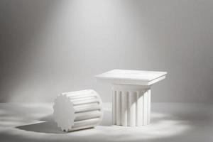 elegant composition classical greek pillar podium pedestal product display 3d render background in white stone with cinematic lighting front view photo