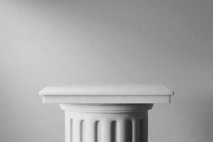 fondo de ilustración 3d de exhibición de producto de podio de pilar clásico en columna griega antigua con vista frontal de iluminación de contraste suave foto