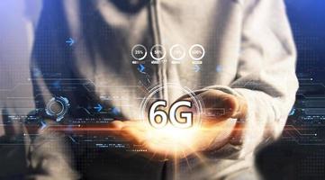 The concept of 6G network, high-speed mobile Internet, new generation networks. Business, modern technology, internet and networking concept. photo