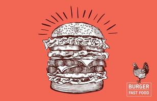 ilustraciones dibujadas a mano de hamburguesas. vector. vector