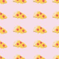 Seamless pattern with a slice of pizza. Cute design. Fast food concept. Background for cafe, fast food restaurant, for the design of the menu. Hand drawn vector illustration